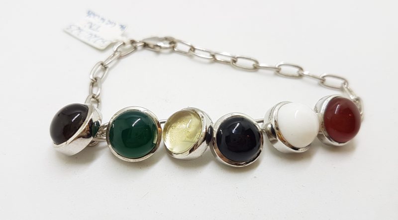 Sterling Silver Multi-Colour Gemstones Charm Bracelet