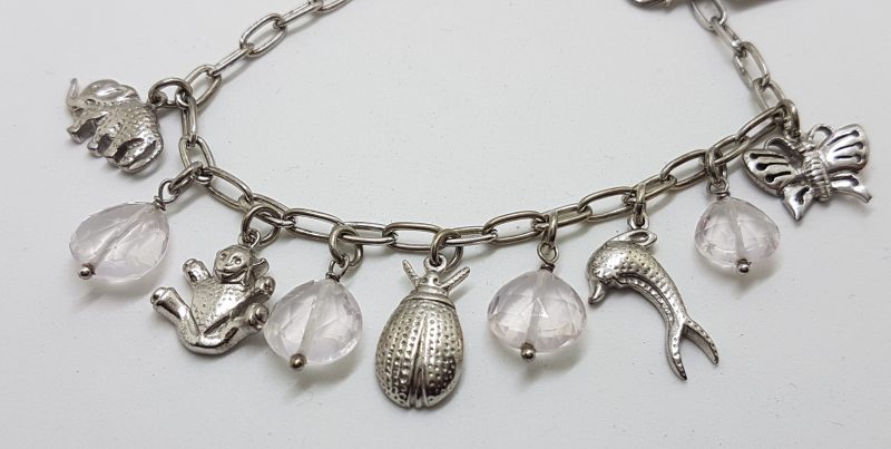 20200424_130906 Sterling Silver Rose Quartz and Animal Charms Bracelet