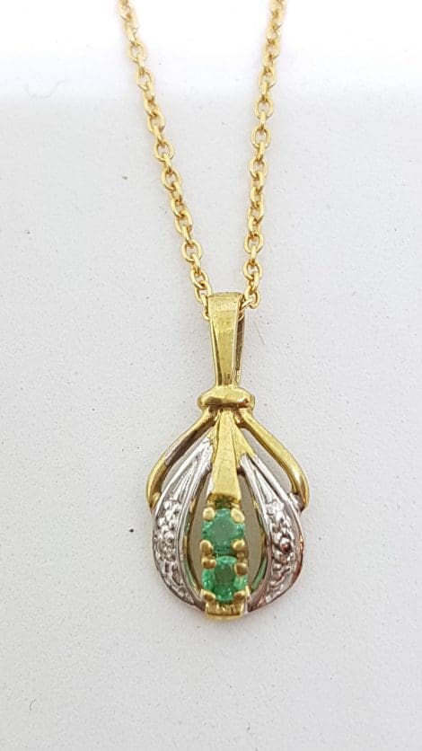 9ct Yellow Gold Natural Emerald & Diamond Pendant on Gold Chain