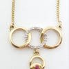 9ct Yellow Gold Natural Ruby & Diamond Hoops / Circles / Rings Necklace