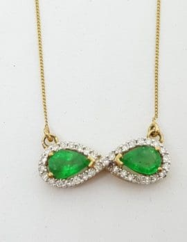 9ct Yellow Gold Natural Emerald & Diamond Infinity Necklace
