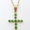 9ct Yellow Gold Natural Emerald Cross / Crucifix Pendant on Gold Chain