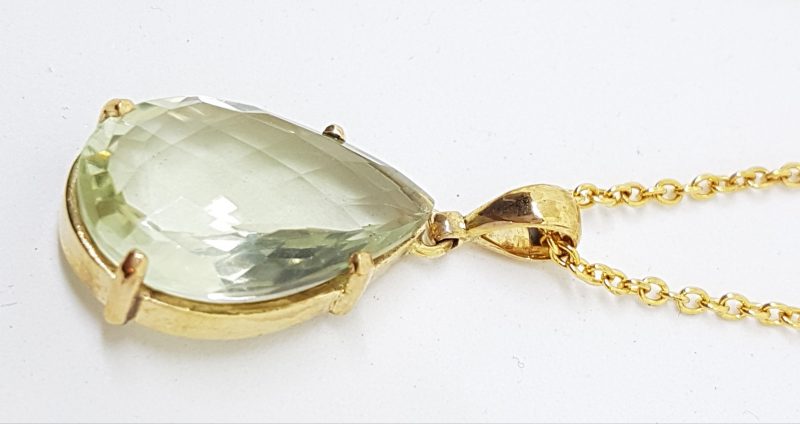9ct Yellow Gold Green Amethyst / Prasiolite Claw Set Teardrop Shape Pendant on Gold Chain