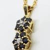 9ct Yellow Gold Sapphire & Diamond Three Daisy Flower Drop Pendant on Gold Chain