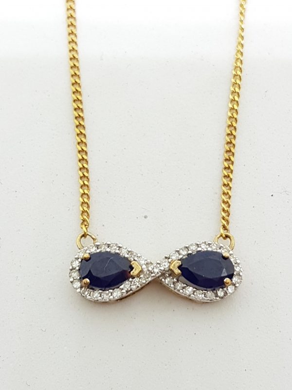 9ct Yellow Gold Sapphire & Diamond Infinity Necklace