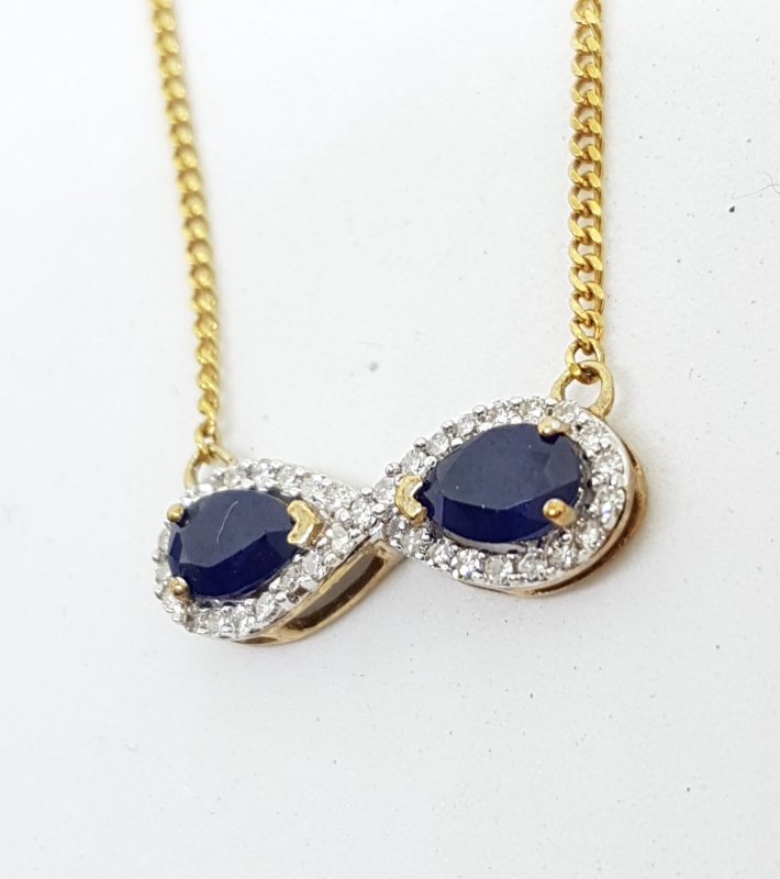 9ct Yellow Gold Sapphire & Diamond Infinity Necklace