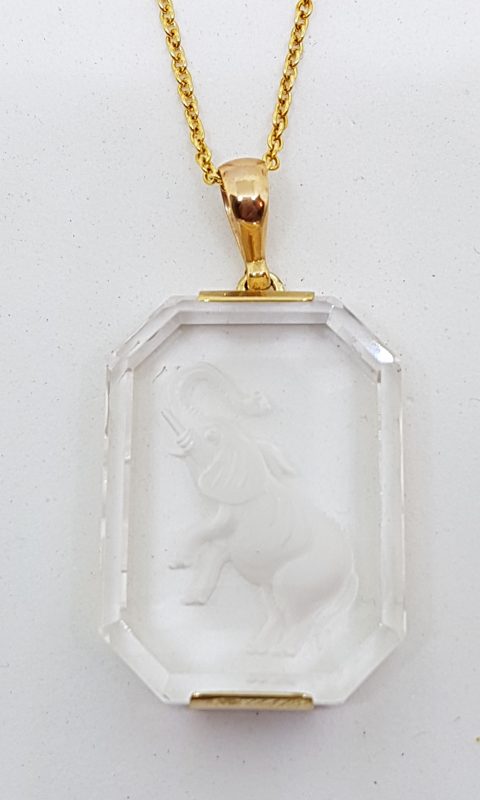 20200428_082637 9ct Yellow Gold Clear Quartz Carved Elephant Pendant on Gold Chain - Available in Three Sizes