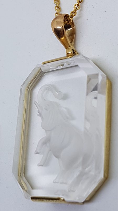 20200428_082650 9ct Yellow Gold Clear Quartz Carved Elephant Pendant on Gold Chain - Available in Three Sizes