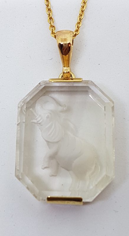 20200428_082704 9ct Yellow Gold Clear Quartz Carved Elephant Pendant on Gold Chain - Available in Three Sizes