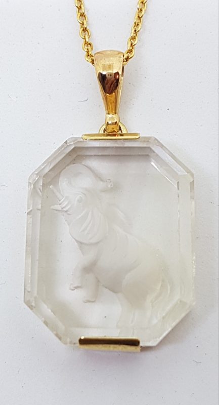 20200428_082717 9ct Yellow Gold Clear Quartz Carved Elephant Pendant on Gold Chain - Available in Three Sizes