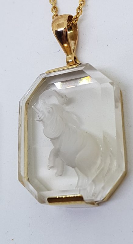 20200428_082733 9ct Yellow Gold Clear Quartz Carved Elephant Pendant on Gold Chain - Available in Three Sizes