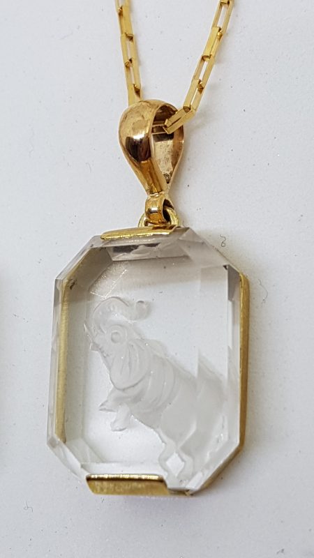 20200428_082806 9ct Yellow Gold Clear Quartz Carved Elephant Pendant on Gold Chain - Available in Three Sizes