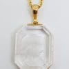 9ct Yellow Gold Large Rectangular Clear Quartz Carved Lady Pendant on Gold Chain