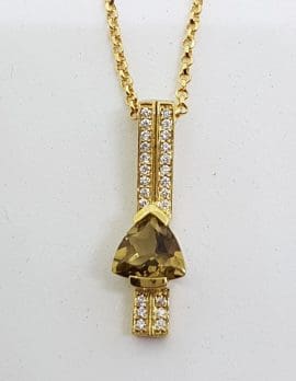 9ct Yellow Gold Smokey Quartz & Diamond Pendant on Gold Chain