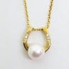 9ct Yellow Gold Pearl & Diamond Horseshoe Pendant on Gold Chain