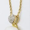 9ct Yellow Gold Pearl & Diamond Heart Pendant on Gold Chain