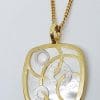 9ct Yellow Gold Mother of Pearl Square with Circles Pendant on Gold Chain