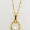 9ct Yellow Gold Pearl Horseshoe Pendant on Gold Chain