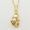 9ct Yellow Gold Pearl & Diamond Cluster Pendant on Gold Chain