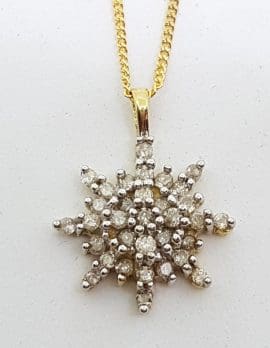 9ct Yellow Gold Diamond Star Cluster Pendant on Gold Chain