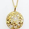 9ct Yellow Gold Diamond Round Ornate Filigree Butterfly Pendant on Gold Chain