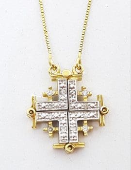 9ct Yellow Gold Diamond 2 in 1 Fold out Cross / Crucifix Necklace / Collier