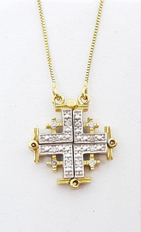 9ct Yellow Gold Diamond 2 in 1 Fold out Cross / Crucifix Necklace / Collier