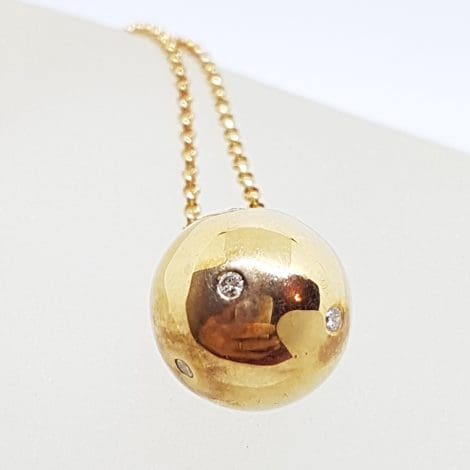 9ct Yellow Gold Diamond Round Ball Pendant on Gold Chain