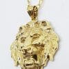 9ct Yellow Gold Large 3D Lion Head Pendant on Gold Chain