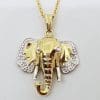 9ct Yellow Gold Diamond Elephant Head Pendant on Gold Chain