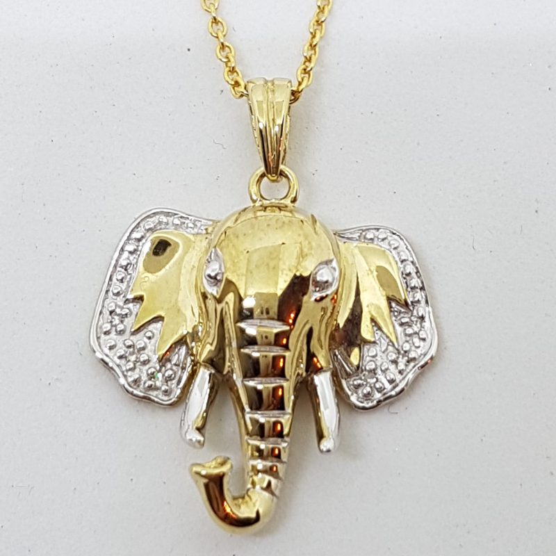 20200428_113549 9ct Yellow Gold Diamond Elephant Head Pendant on Gold Chain