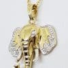 9ct Yellow Gold Diamond Elephant Head Pendant on Gold Chain
