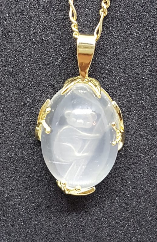 Unique 9ct Yellow Gold Carved Koala in Moonstone Handmade Pendant on Gold Chain