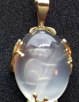 Unique 9ct Yellow Gold Carved Koala in Moonstone Handmade Pendant on Gold Chain