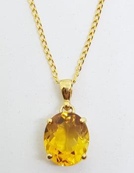 9ct Yellow Gold Oval Claw Set Citrine Pendant on Gold Chain