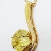 9ct Yellow Gold Carved Lemon Citrine Long Drop Flower Pendant on Gold Chain