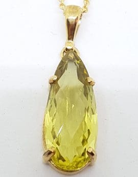 9ct Yellow Gold Lemon Citrine Long Teardrop Pendant on Gold Chain