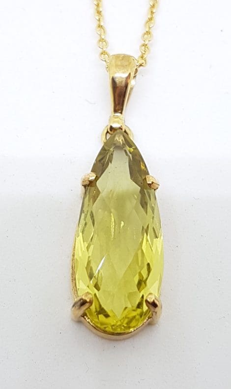 9ct Yellow Gold Lemon Citrine Long Teardrop Pendant on Gold Chain