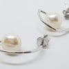 Sterling Silver Pearl Half Hoop Style Earrings