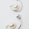 Sterling Silver Pearl Half Hoop Style Earrings