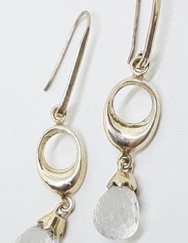 Sterling Silver Long Clear Quartz Drop Earrings