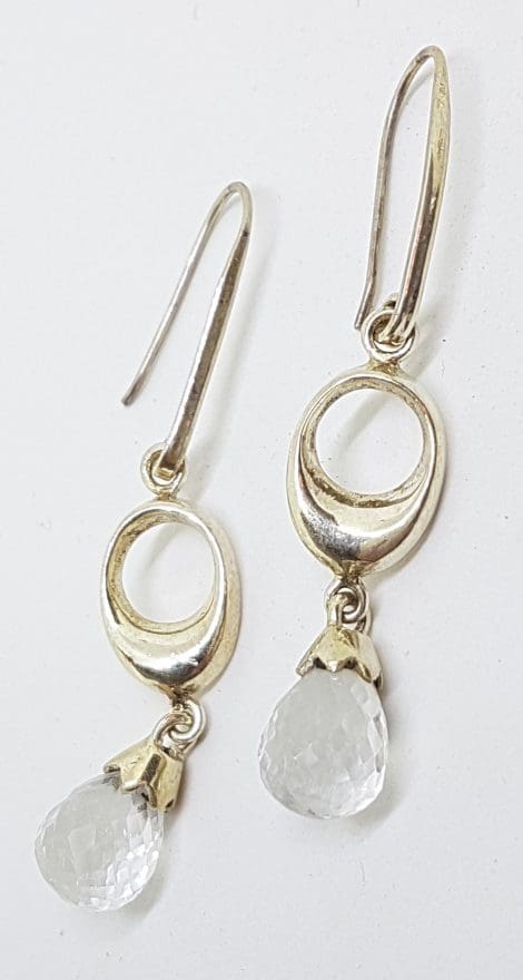 Sterling Silver Long Clear Quartz Drop Earrings