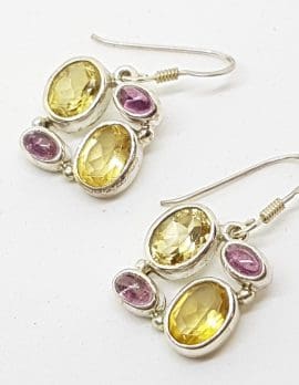 Sterling Silver Citrine and Tourmaline Drop Earrings