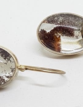 Sterling Silver Large Oval Phantom Quartz Drop Earrings