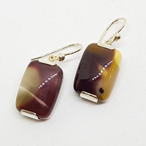 Sterling Silver Large Rectangular Mookaite Drop Earrings