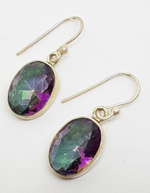 Sterling Silver Large Mystic Quartz Oval Drop Earrings