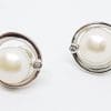 Sterling Silver Round Pearl and Cubic Zirconia Stud Earrings