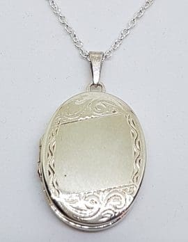 Sterling Silver Oval Ornate Locket Pendant on Sterling Silver Chain