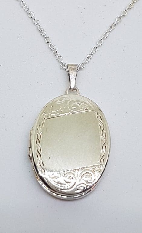 Sterling Silver Oval Ornate Locket Pendant on Sterling Silver Chain