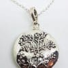 Sterling Silver Ornate Enamel Cupid with Embossed Tree of Life Large Round Locket Pendant on Sterling Silver Chain